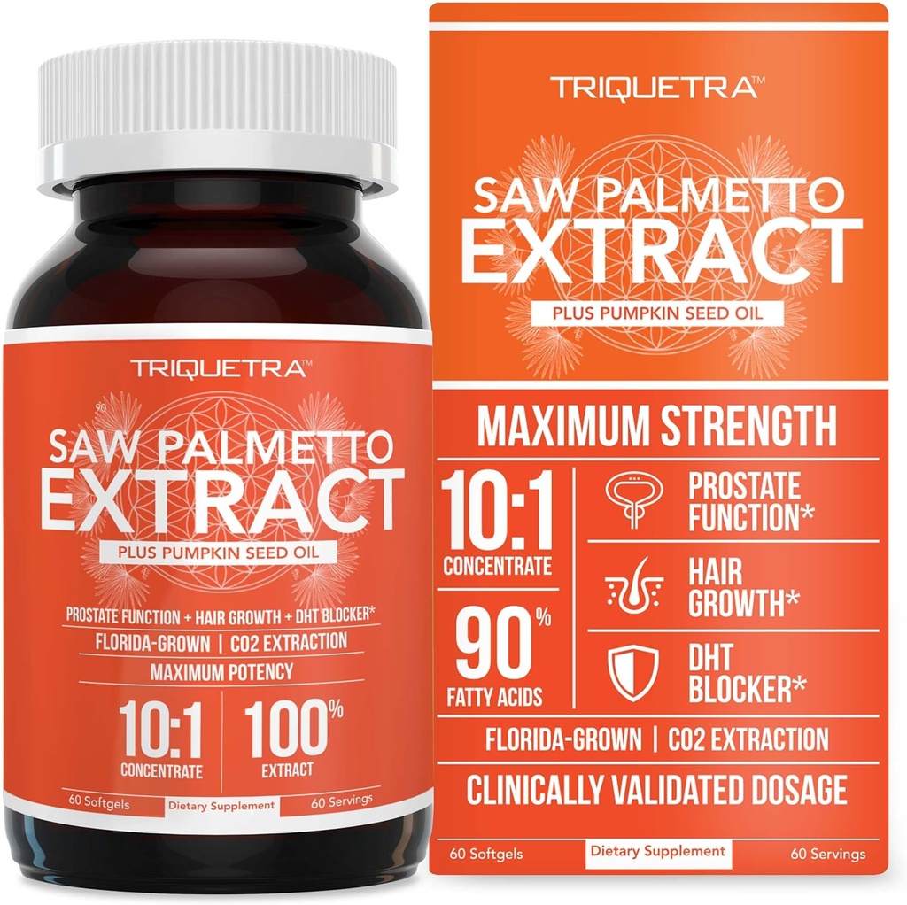Saw Palmetto Extract - 10X Potency, Pharmaceutical Grade Strength - Plus Græskar Seed Oil - Understøtter Prostata sundhed, Relieves vandladning spørgsmål, Understøtter hårvækst, DHT Blocker - 60 Softgels