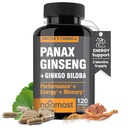 NooMost Autentisk Koreansk Rød Panax Ginseng + Ginkgo Biloba, 120 Vegankapsler, Ginseng Root Extract Powder 1000mg (10% Ginsenosides) + Gingko Biloba 60mg, Energi og Focus Pills til mænd og kvinder