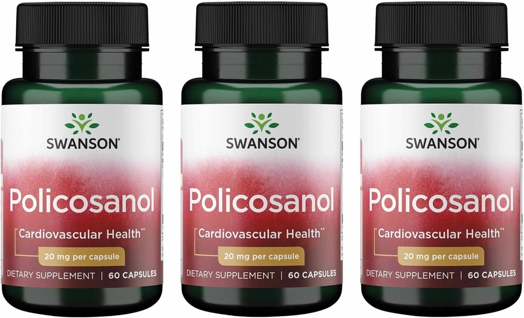 Swanson Policosanol - Supplement Hjælper støtte Kardiovaskulær sundhed - Alle naturlige formel aids God hjerte sundhed & funktion - Hjælper med at opretholde sunde Kolesterolniveauer (60 kapsler, 20 mg hver) 3 Pack