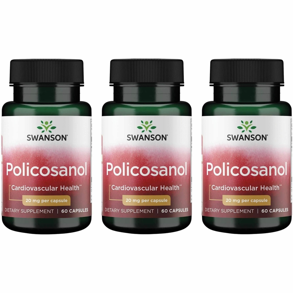 Swanson Policosanol - Supplement Hjælper støtte Kardiovaskulær sundhed - Alle naturlige formel aids God hjerte sundhed & funktion - Hjælper med at opretholde sunde Kolesterolniveauer (60 kapsler, 20 mg hver) 3 Pack
