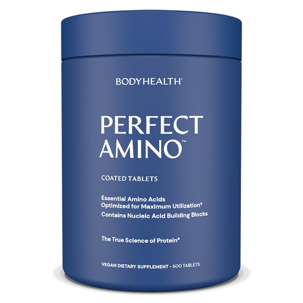BodyHealth PerfectAmino (600 ct) Let at synke tabletter, essentielle aminosyrer supplement med BCAA, Vegan protein til Pre / Post træning & Muscle Inddrivelse med Lysin, Tryptophan, Leucin, Methionin