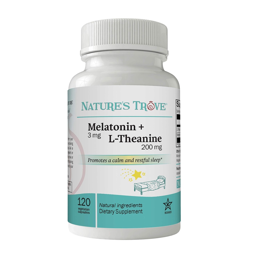 Nature 's Trove Melatonin 3 mg + L Theanine 200mg - rolig og afslapning - 120 Kosher vegetariske kapsler