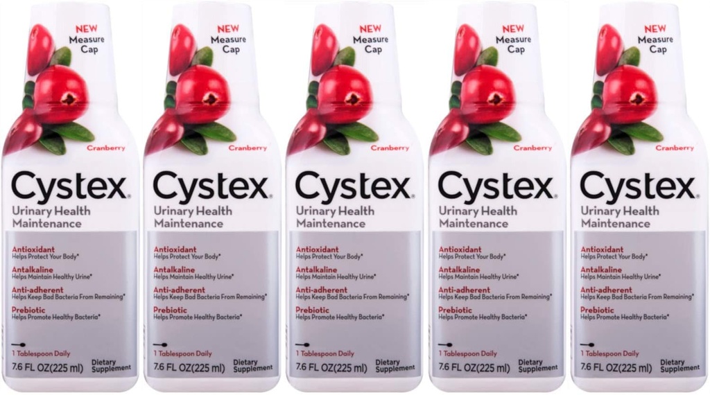 Cystex UTI Prebiotic Cranberry Liquid, Urinary Tract Support med D- Mannose, C-vitamin og bromelain, 7, 6 FL OZ (pakke med 5)