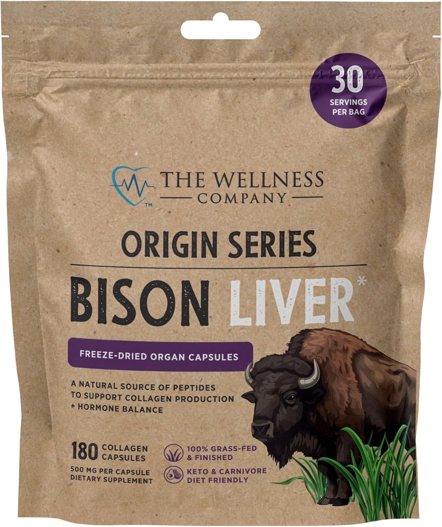 The Wellness Company Bison Lever Note 124; 180 kollagen kapsler (1 måned Tilgang)