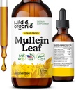 Wild & Organic Mullein Drops til Lungs - Lung Detox og Cleanse - Flydende Mullein Leaf Tinktur med Echinacea & Lakrids Root - Vegan, Sugar & Alcohol- Free Extract Supplement - 2 fl oz