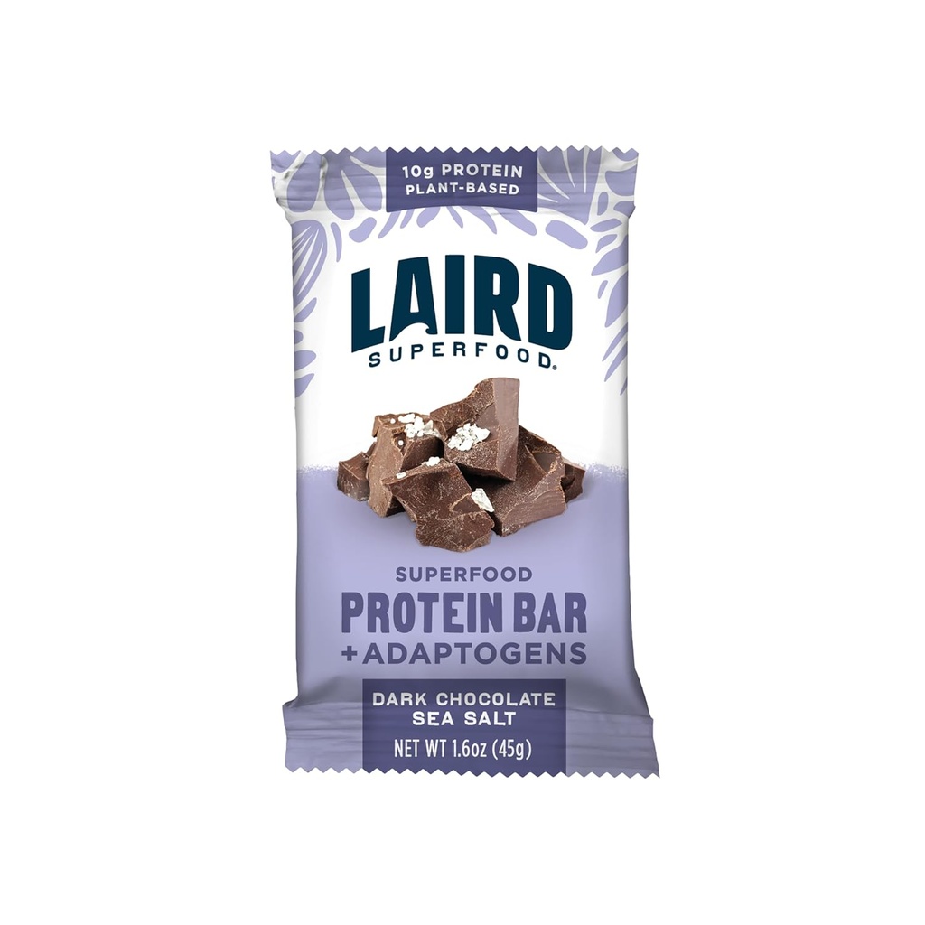 Laird Superfood Functional Protein Bars - Protein Bar, men bedre med rigtige ingredienser, Funktionelle svampe 10g Plantbaserede Protein, 6g Fiber - non-GMO - Dark Chocolate Sea Salt, 10 Greve (Pack of 1)