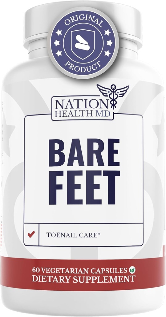 Bare Feet - Toenail Care - Nails Supplement med vitamin A, C-vitamin, Oregano Powder og mere - Nail reparation, vækst og neglepleje - Fodsundhed, 60 kapsler