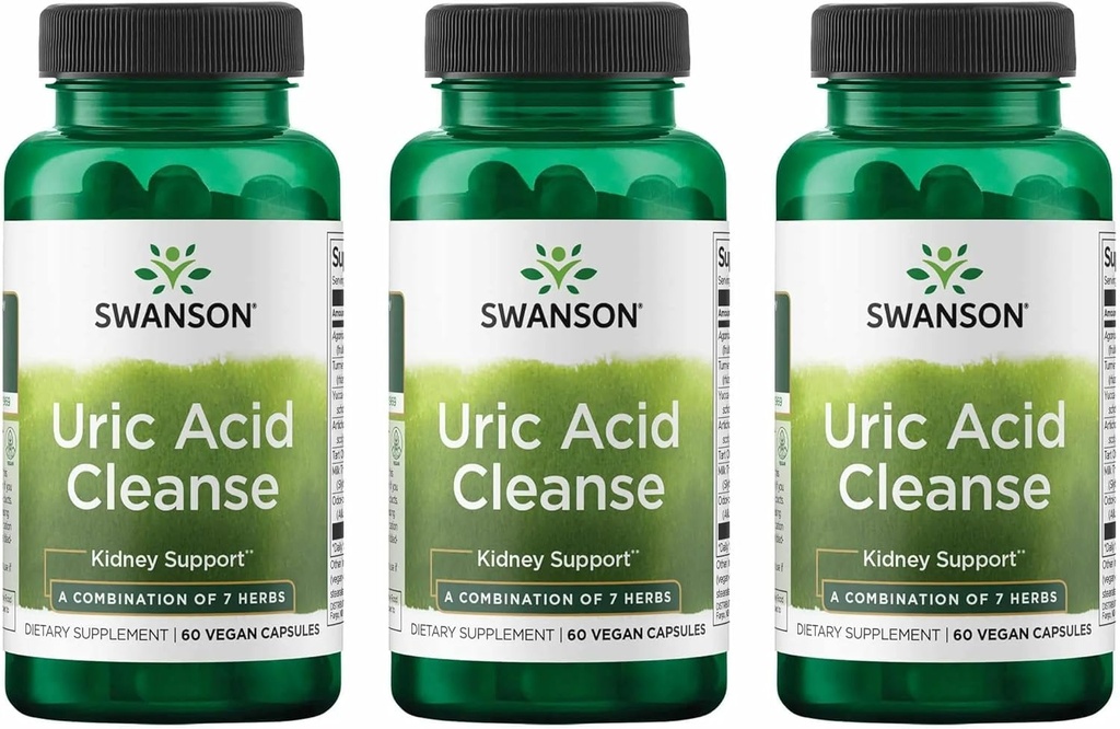 Swanson Uric Acid Cleanse - Natural Supplement Fremme Nyre Support - Har en kraftfuld kombination af 7 urter - (60 Veggie kapsler) 3 Pack