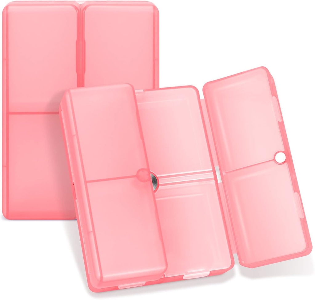 FIL Daily Pill Organizer, 7 kompartmenter Portable Pill Case Travel Pill Organizer, [Folding Design] Pill Box for Purse Pocket til at holde Vitaminer, Torve Lever Olie, Kosttilskud og Medicin-Clear Red