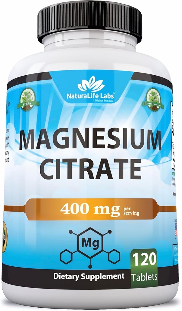 Magnesium Citrate 400 mg per servering - 120 tabletter, Vegan, non- GMO