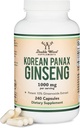Ginseng Kapsler (Koreansk Rød Ginseng Uddrag, Panax Ginseng 10% Ginsenosider) (4 Måned Tilgang) 240 Vegan Kapsler - 1.000mg pr Servering til Mood, Kognitiv Funktion og energistøtte med Double Wood