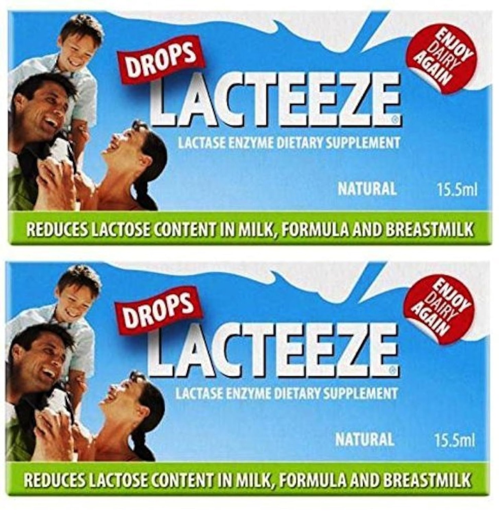 2 pakning Lactase Enzyme Lacteeze Drops 15, 5 ml Væske