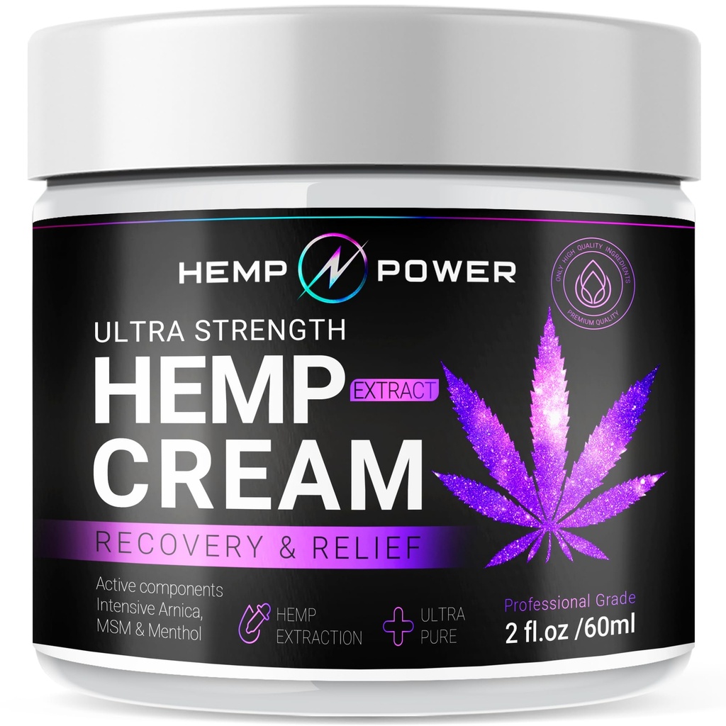 Hemp Power fælles muskel Relief Cream, med Hempp, Menthol, MSM Arnica, Support Your Back, Muscles, Joints, Neck, Shoulder, Knee, Nerves - 2 Fl Oz.