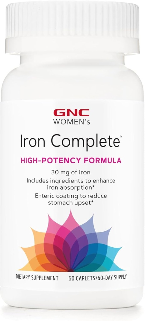 GNC Women's Iron Complete Multivitamin, Enhances Ability to Absorb Iron, 60 Caplets