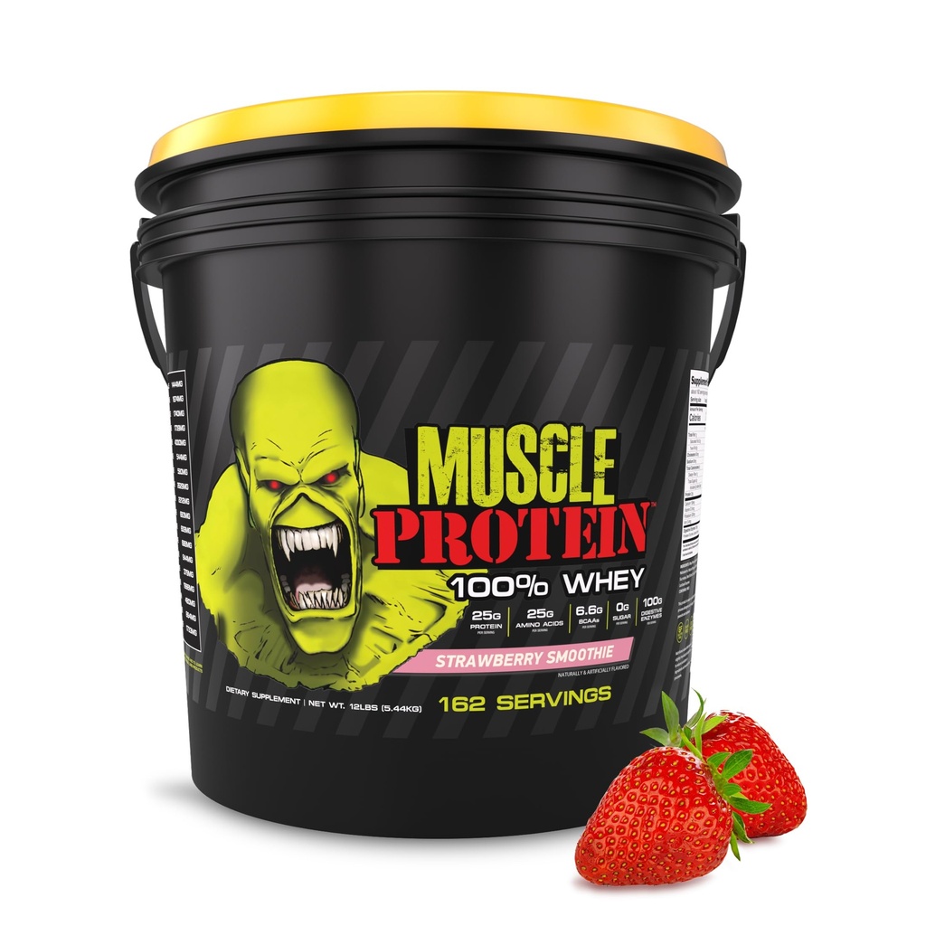 COLOSSAL LABS Muscle Protein Whey Powder [12 lbs / pakke med 1] - Cold Filtered, 25g Pure Protein, 6.6g BCAA (Packaging May Vary) (12LB, Strawberry)