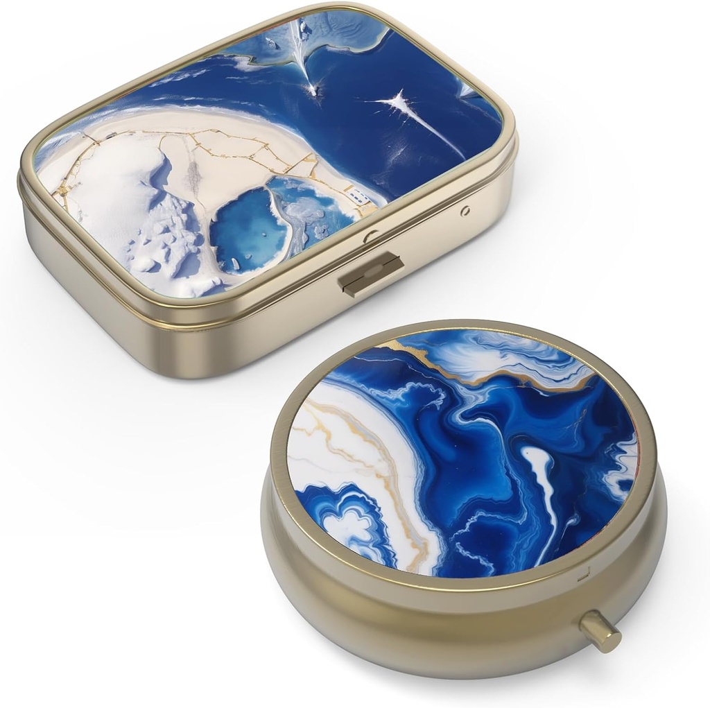 Hion Pill Case Pill Box med spejl Retro Lille Pill Case til purse eller Pocket Bronze Pill Box eller vitaminer, Fish Oil, Kosttilskud, Pill Containe Travel Gaver (2PCS)