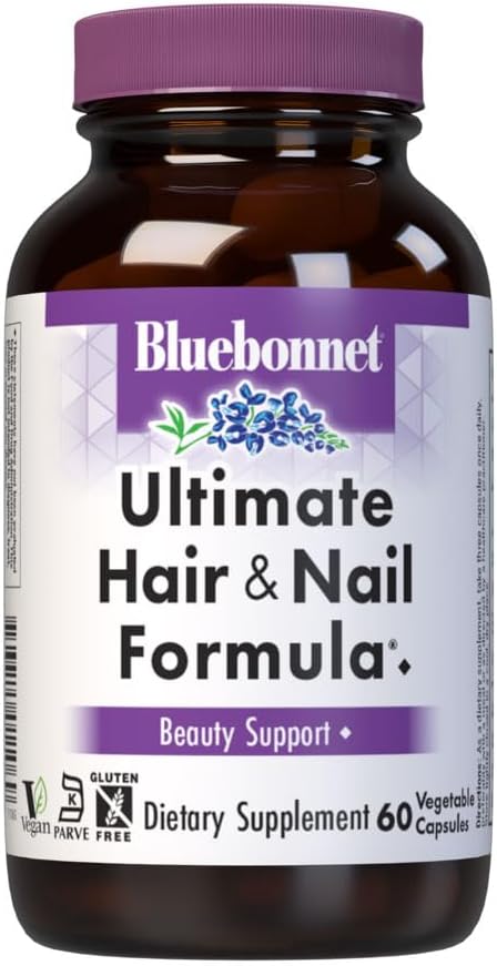 Bluebonnet Nutrition Ultimate Hår og Nail Formel, Vitaminer *, Minerals *, Specialty Nutrients for Beauty within *, Gluten- Free, Kosher- Certified, Dairy- Free, Vegan, 60 Vegetabilske kapsler, 20 Servere