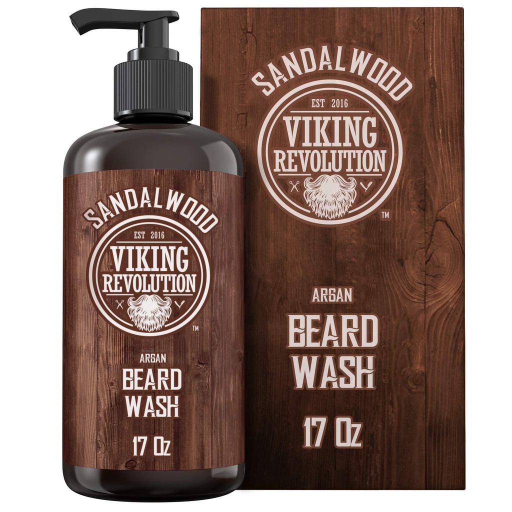 Viking Revolution Beard Wash Shampoo w / Argan & Jojoba Oliils - Blødninger & Styrker - Sandalwood Duft - 17 oz Shampoo