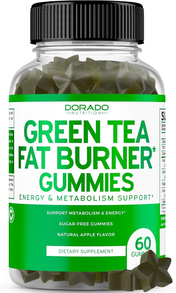 Green Tea Fat Burner Vægttab Gummies (60 Greve) Fat Burner Kvinder - Appetite Suppressant Vægttab supplement til mænd og kvinder med Apple Flavored - Tredjeparts testet - USA Made