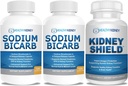 Natriumbicarbonat 650mg kapsler til syrelindring, alkalinitet 120 piller 2- Pack + Nyreskjold 120 Caps Nyretilskud til støtte normal Nyrefunktion