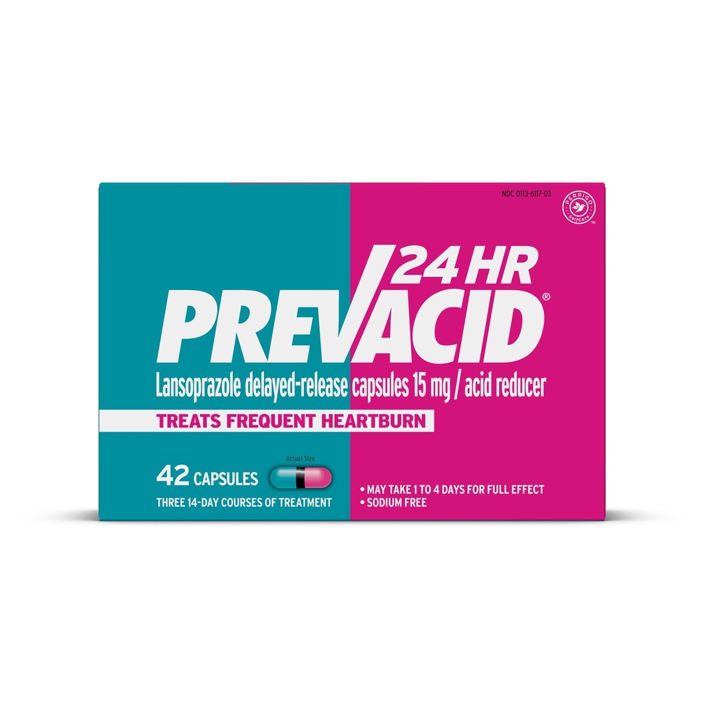 Prevacid 24HR Lansoprazol Forsinket frigivelse Kapsler, 15 mg / syre Reducer, Proton Pump Inhibitor (PPI) for Heartburn Relief, 42 Tæl