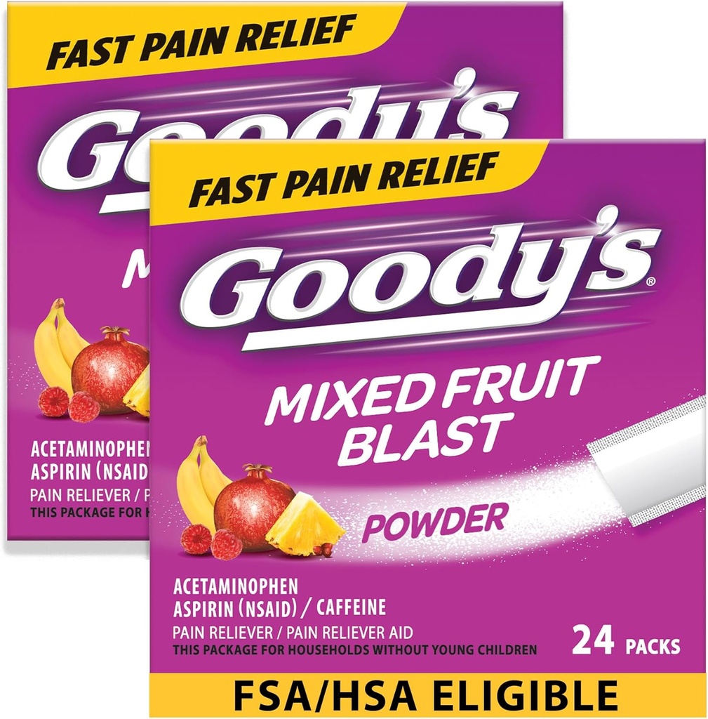 Goody 's Extra Strength Heache Powder, Mixed Fruit Blast Flavor Opløs pakker, 24 Individuelle pakker (2 Pack)