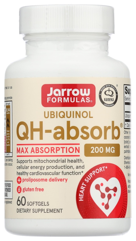 Jarrow Formulas QH- absorbere 200 mg - 60 Softgels - High Absorption Co- Q10 - Aktiv antioxidant form af Co- Q10 - Understøtter Mitokondriel energiproduktion og kardiovaskulær sundhed - 60 Servering