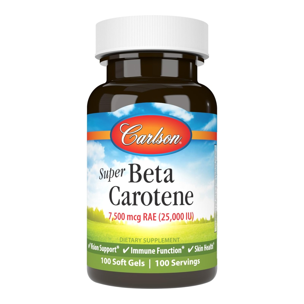 Carlson - Super beta caroten, 25000 IE (15 mg), vitamin A som beta caroten, biotilgængelig og bioaktiv form, Vision Health, Sund Hud, 100 Softgels