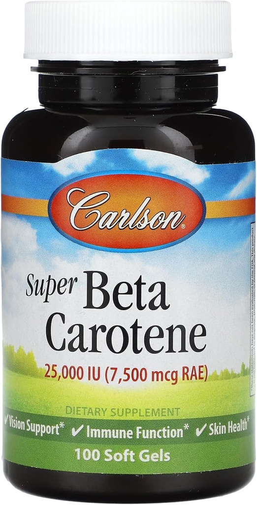 Carlson - Super beta caroten, 25000 IE (15 mg), vitamin A som beta caroten, biotilgængelig og bioaktiv form, Vision Health, Sund Hud, 100 Softgels