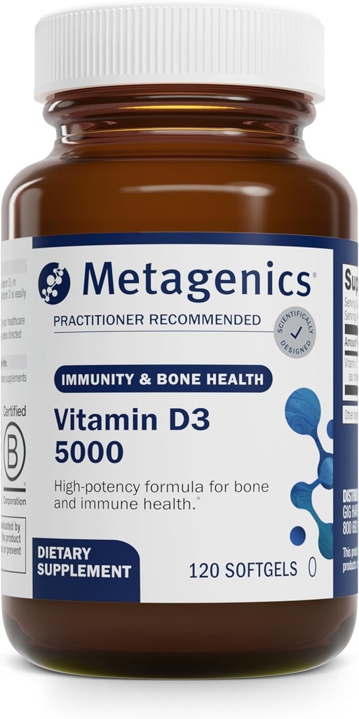 Metagenics Vitamin D3 5000 - For immunforsvar, Knoglesundhed og hjerte sundhed * - High Potency Vitamin D - Non- GMO - Gluten- Free