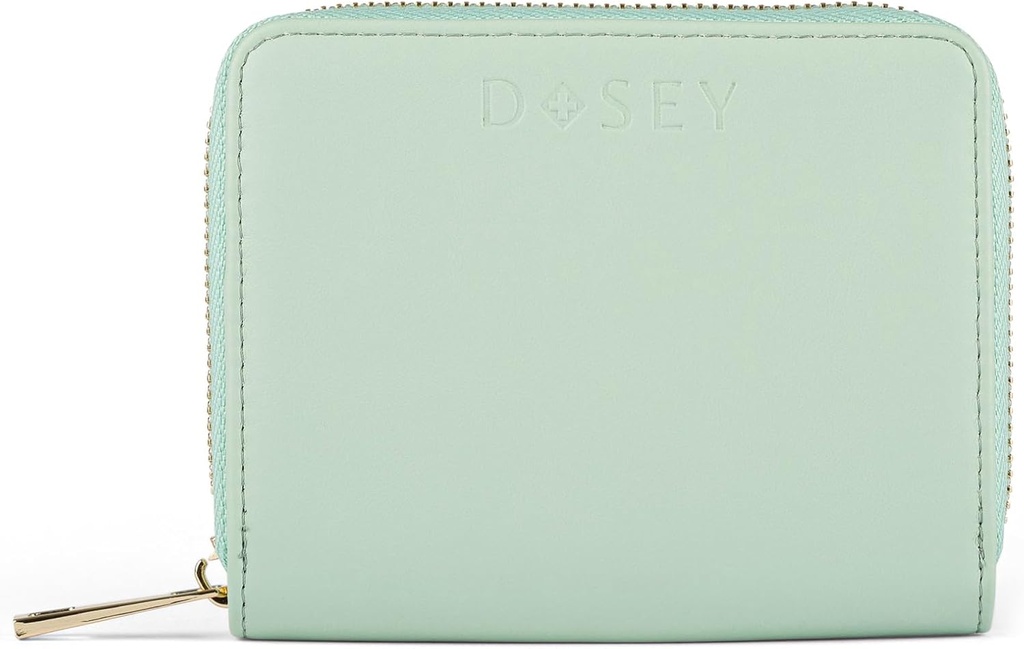 Dosey Wellness Wallet Travel Pill Organizer & Easy- Slide Pouches - Glat Vegansk læder med 4 lufttætte lommer til Med Opbevaring & Beskyttelse - Stilfuld Med Organizer (SAGE), Opgraderet version