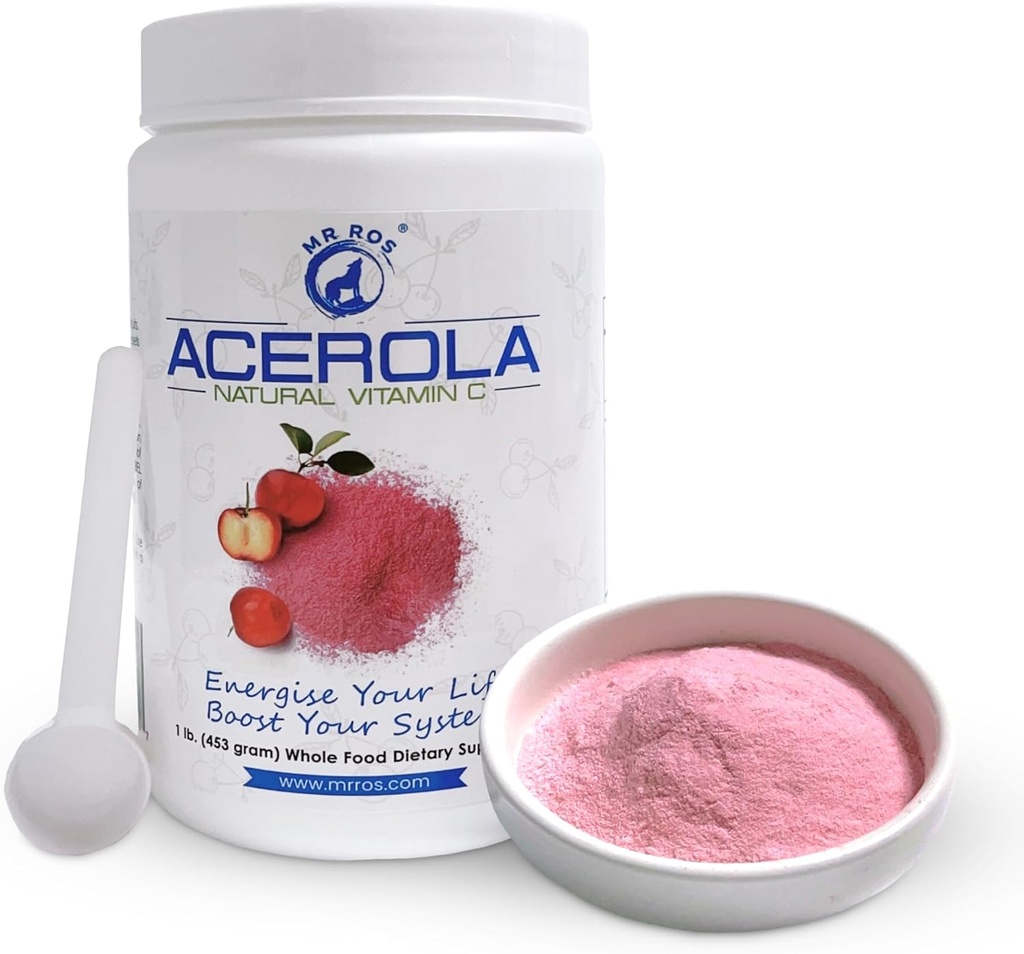 Naturlige C-Vitamin 124; Acerola Cherry naturligt dyrket pulver 1 Lb (16 Oz - 453 Bedste) - Oprindelse Nobelpris Vinder immunsystem Booster, Non- GMO hele fødevarer Vitamin C supplement