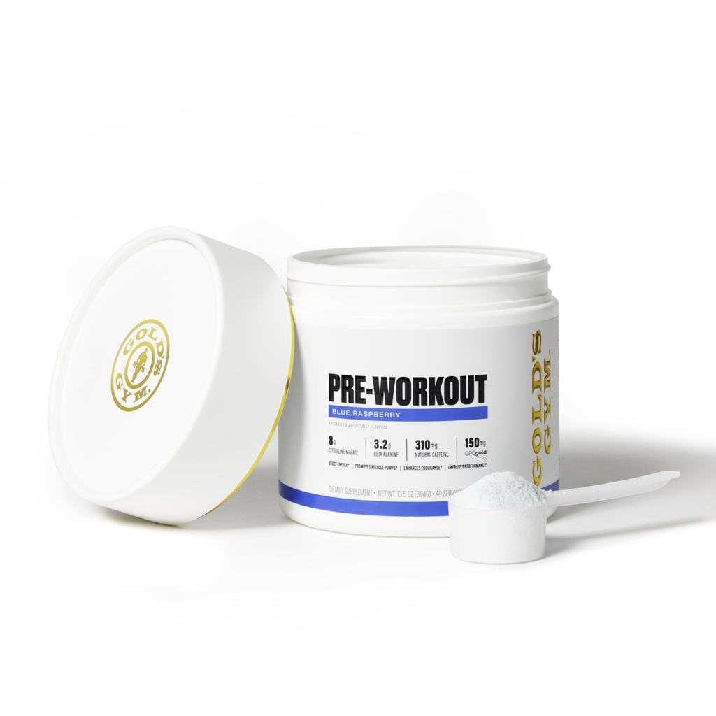 Gold 's Gym Nutrition Pre- Workout pulver Budd124; Soy- Free, Keto, Vegan Premium Flavor Præ- Workout med naturlig koffein, L- Citrullin, Alpha GPC, Beta- Alanine, og antioxidanter, 20 Servere (Blå Hindbær)