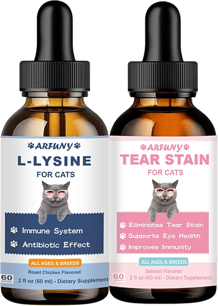 Lysin til Katte & Tear Stain Remover - Støtte Normal Visual Function, Tear Stain Elimination, Cold Relief - Kat Luftveje og Øjeninfektion Behandling for Runny Næse og Watery øjne