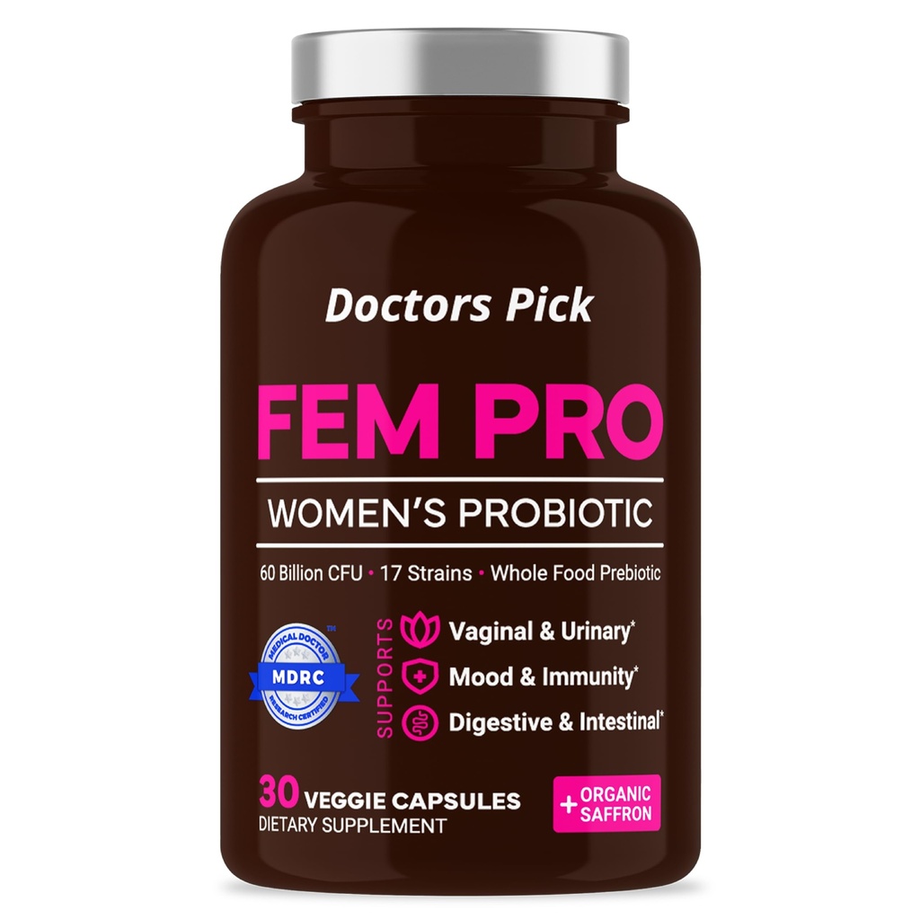 Fem Pro Probiotika for kvinder. 17 Klinisk effektive Strops for Vaginal, fordøjelse og immunforsvar, Urinary Tract Sundhed, pH balance og Mood. Økologisk Prebiotic, 30 Veggie kapsler