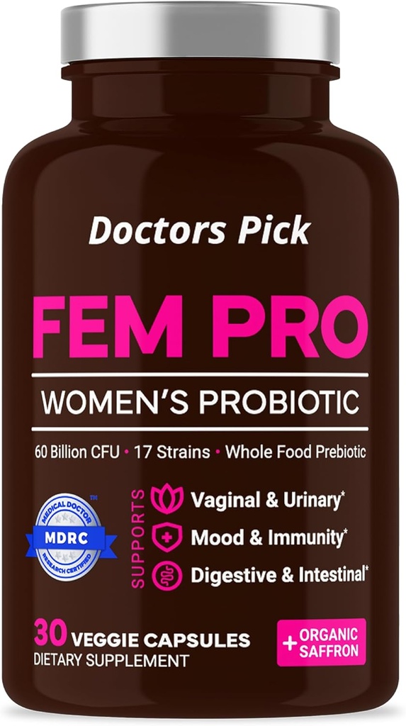 Fem Pro Probiotika for kvinder. 17 Klinisk effektive Strops for Vaginal, fordøjelse og immunforsvar, Urinary Tract Sundhed, pH balance og Mood. Økologisk Prebiotic, 30 Veggie kapsler