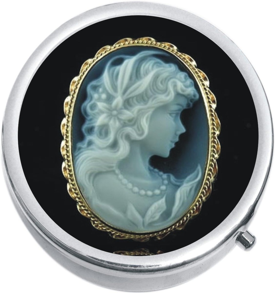 NewCharms Black and White Cameo Medicine 3- Segment Pill Box