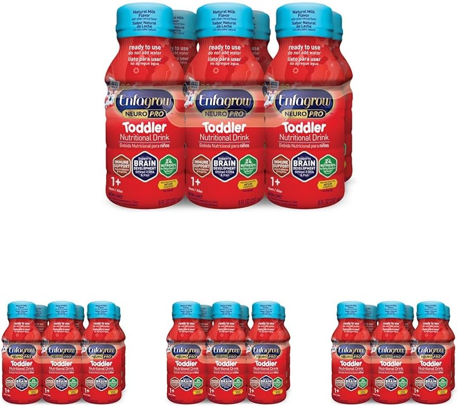 Enfagrow NeuroPro Toddler Nutritional Drink 8 fl. oz. Klar til brug (6 flasker) Prebiotika til immunforsvar, DHA for hjerne udvikling, Jern, Non- GMO, Natural Milk Flavor (Toddler næste trin) Enfamil