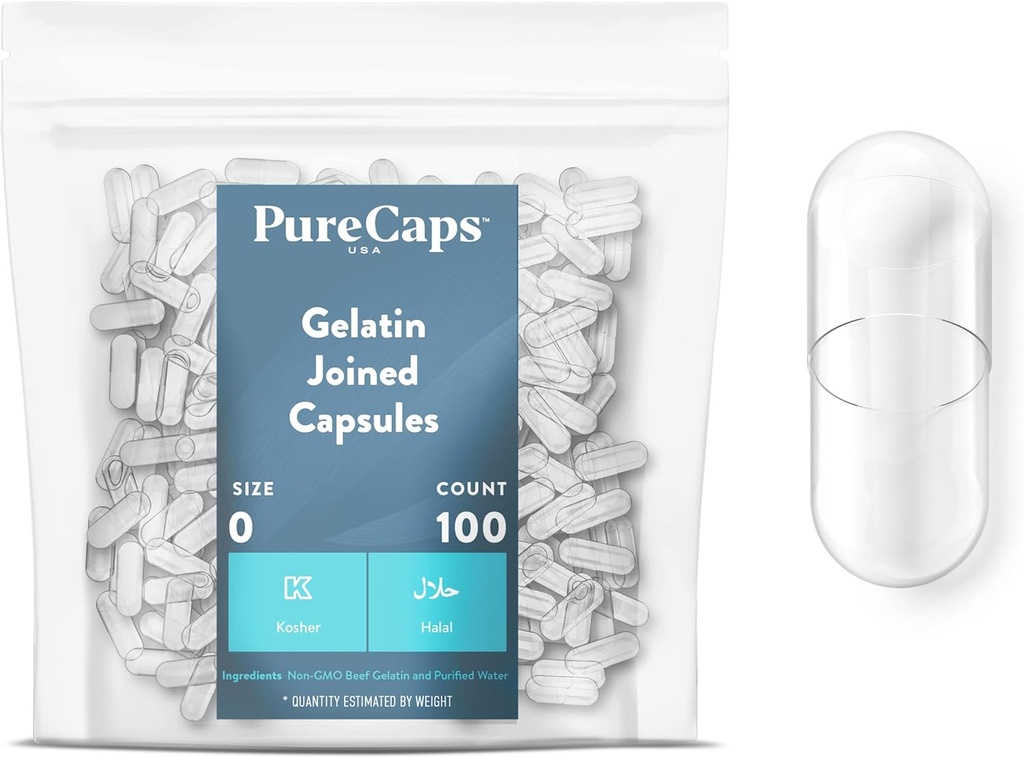 PureCapsUSA - Tomme Gelatine Pille Kapsler Størrelse 0 • 124; 100 Forenede Pills • 124; Ryd • 124; Non- GMO Certificeret • 124; SLS, Gluten, Konserveringsfri