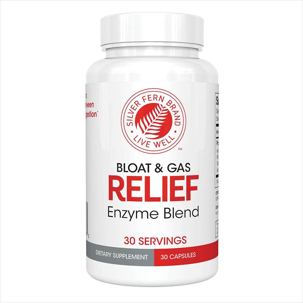 Sølv Fern Bloat & Gas Relief fordøjelsesmiddel Enzyme Blend - 1 flaske = 30 Servering - FODMAP & Bloating fordøjelse supplement med tolerase L, pectinase & mere (1 flaske)
