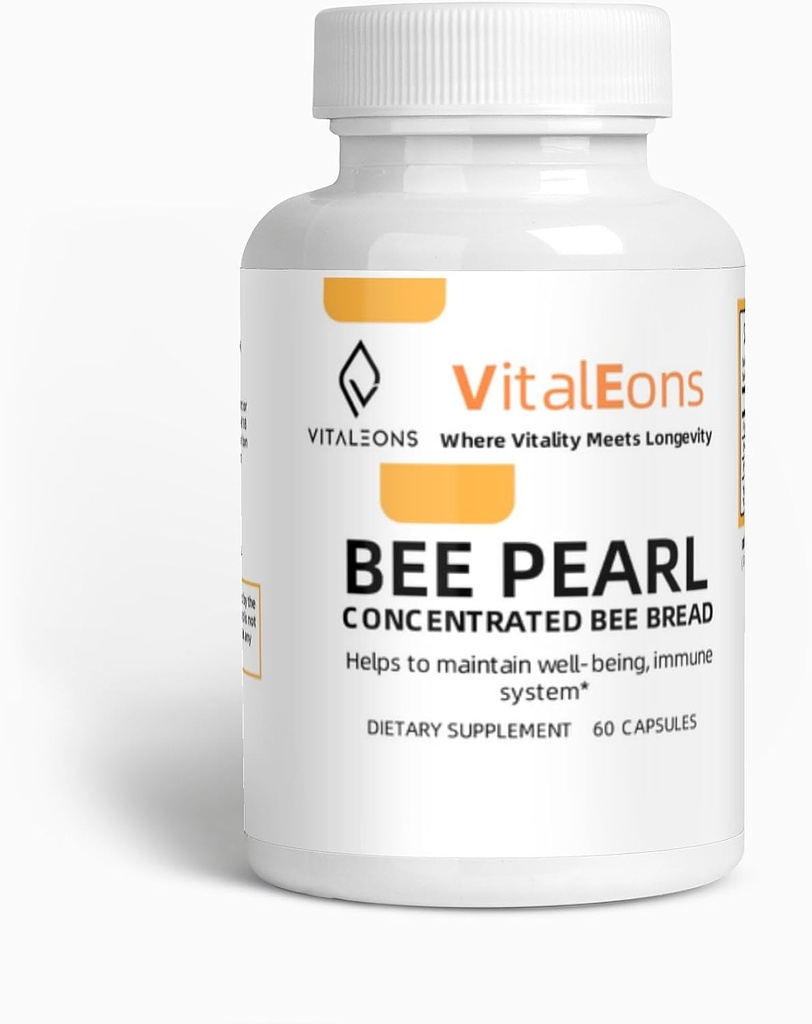 Bee Pollen Supplment - Bee Pollen, Propolis og Royal Jelly - Vitaleons Bee Pearl - Hver perle har vitaminer, mikroelementer, polyphenoler og antioxidanter (Vegetarisk, 60 Kapsler)