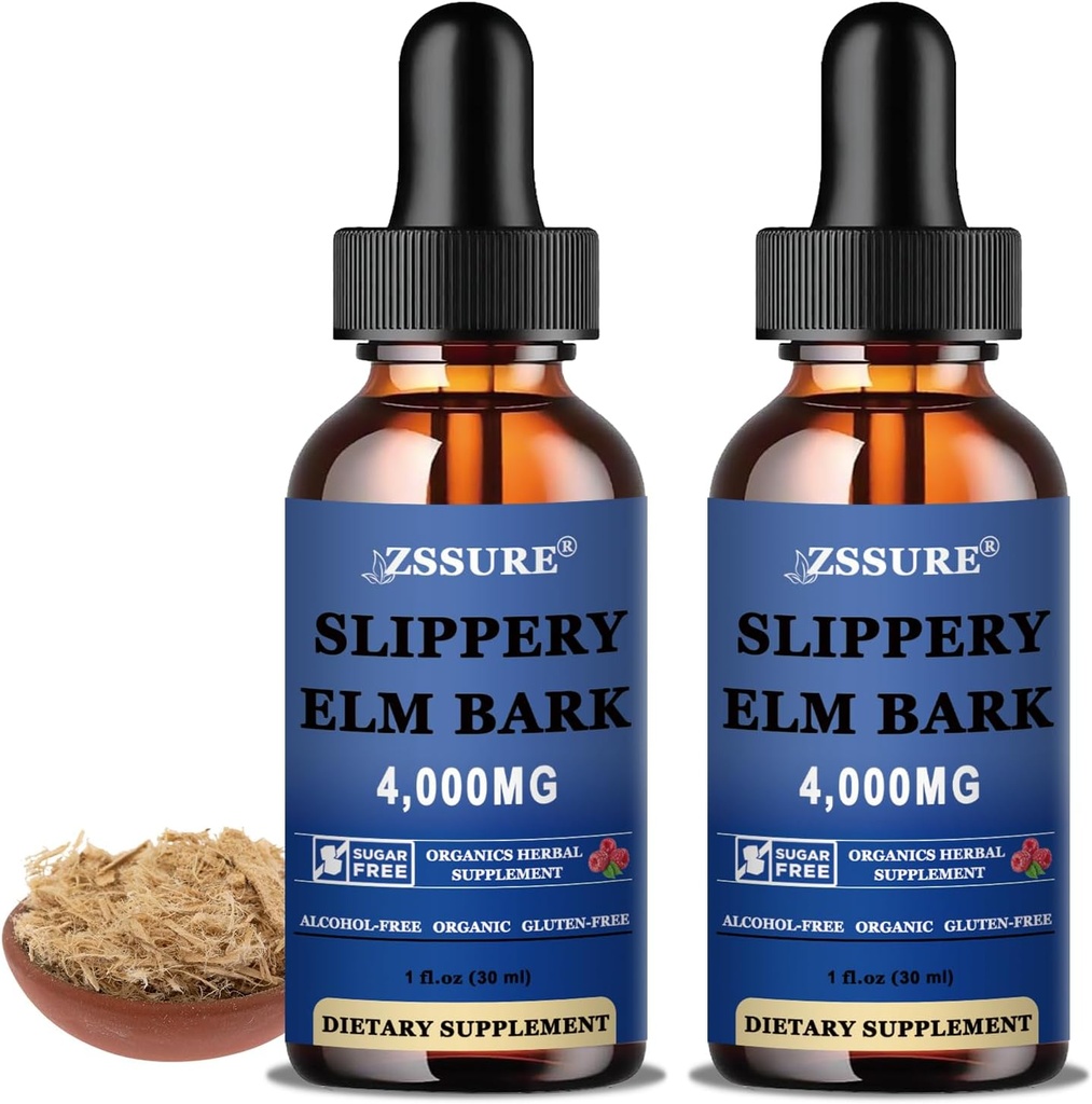 Organic Slippery Elm Liquid Drops (2 Pack) - Slippery Elm Bark Tincture Extract til fordøjelse, Vegan, Alkohol & sukkerfri, Natural Antioxidant, Fast Absorption, Non- GMO supplement