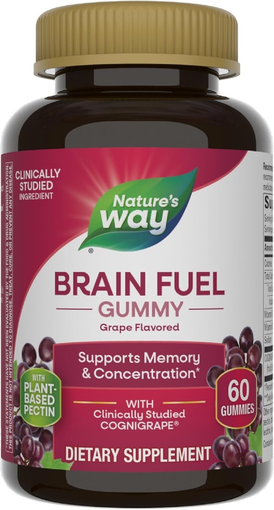 Nature 's Way Brain Fuel, Understøtter hukommelse og koncentration *, Brain Function Support *, Klinisk Studerede Cognidrue ®, Grape Flavored, 60 Gummies
