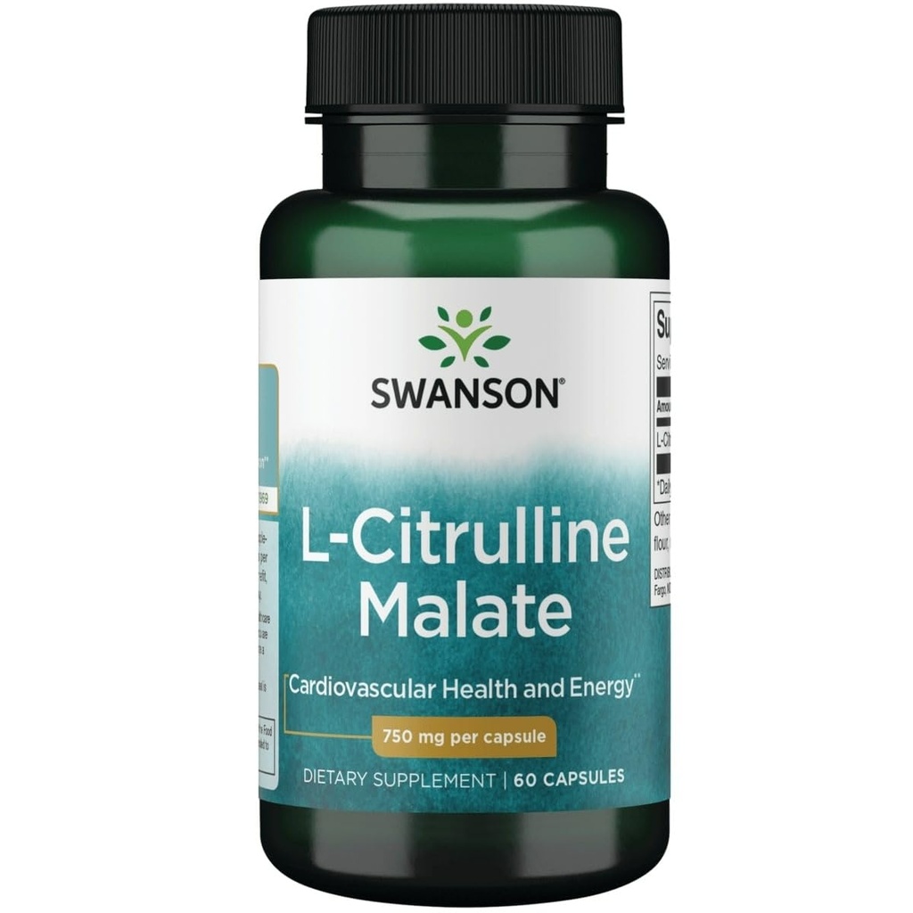 Swanson L- Citrullin Malat - Aminosyre supplement fremme energiproduktion og sund blodcirkulation - Naturlig formel støtte Samlet wellness - (60 kapsler, 750mg hver)