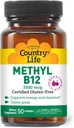 Country Life Methyl B- 12 3000 mcg Lozenges, Vegan, Methylcobalamin til energi og, Let Absorberet, B12 Vitamin, Understøtter energiniveauer, Stamina & Metabolisme, 50 Tæl