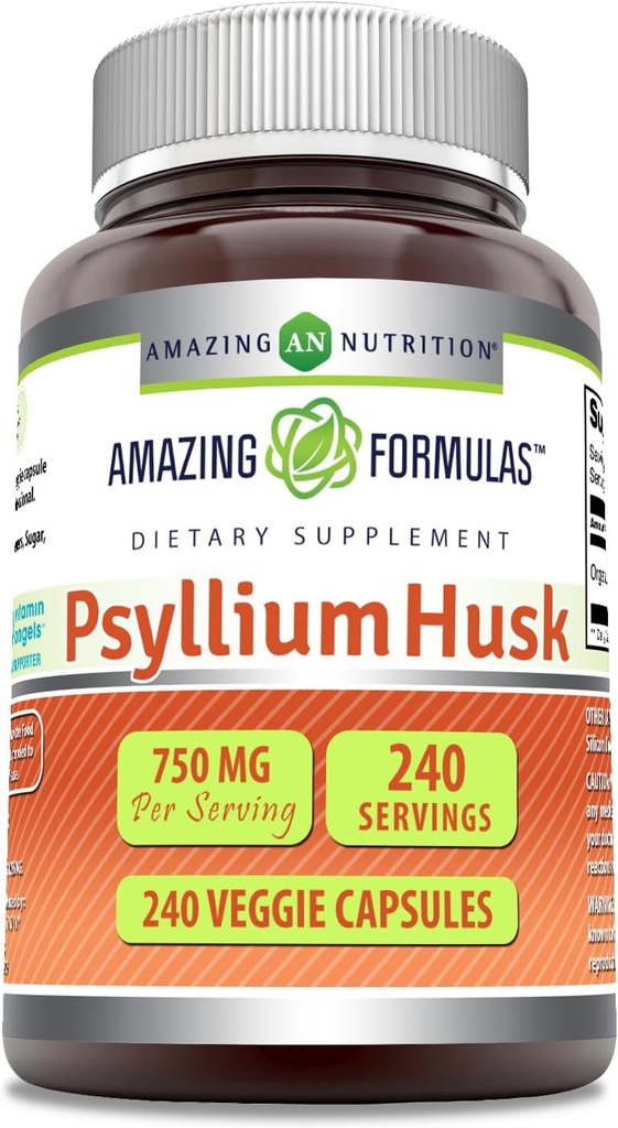 Amazing Formulas Psyllium Husk 750mg Veggie Kapsler Supplement 124; Non- GROMs 124; Gluten Free Gluten 124; Lavet i USA