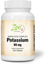 Zen Kosttilskud - Kalium 99 mg (Aminosyre) 100- Tabs - Fluid & Electrolyte Balance Formel - Heart, Nerve & Muscle Function Support
