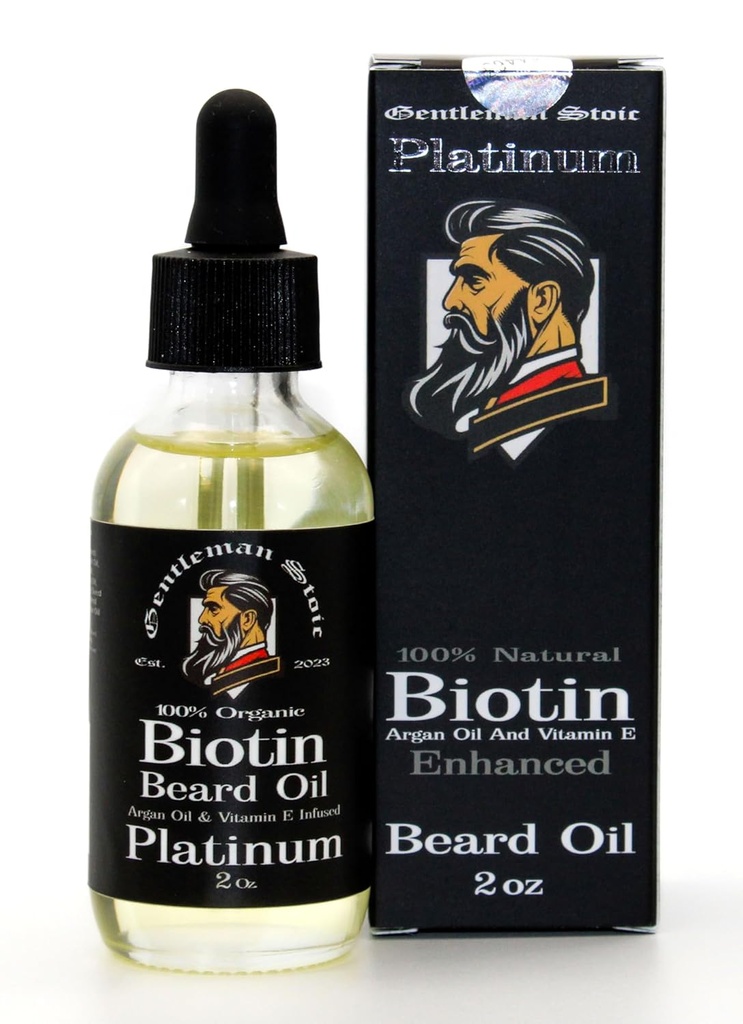 Platinum Beard Oil for Mænd - Natural Biotin Enhanced Beard Growth Oil - Argan & E-vitamin - Softens and Controls - Beard Growth Oil for Men - Spiced Vanilla Procent (2oz - Pack of 1)
