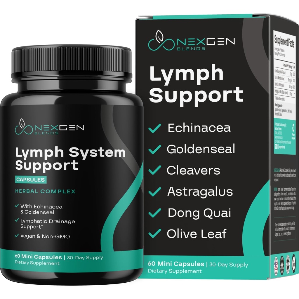 Herbal Lymph System Support Supplement - Lymporous Support Complex med Echinacea Goldenseal Astragalus & Hydroxytyrosol til Lymporous Drainage & immunsupport - Vegan Non- GMO Gluten Free (1 måned)