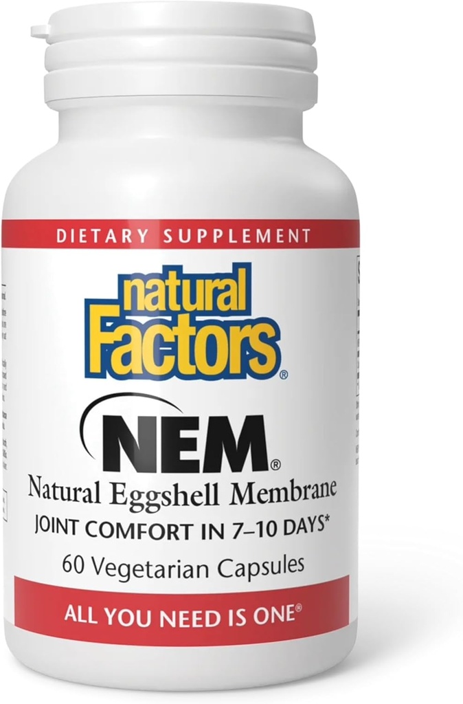 Naturlige faktorer, NEM Natural Eggshell Membrane, fremmer fælles komfort og fleksibilitet, 60 kapsler